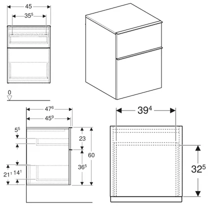 ICON тумба 45*60*47,6 см, с 2мя ящиками, белый матовый — Photo 1