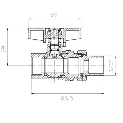 Кран з американкою Koer Extreme KE.227-15 - 1/2" ручка "метелик" червона (KR5765) — Photo 1