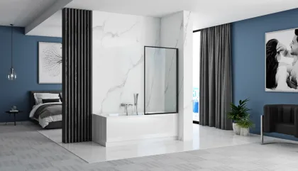 Шторка для ванни REA LAGOS FIX 80 BLACK постійна — Photo 2