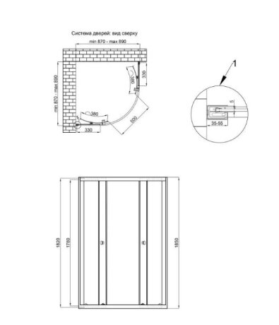 QT Душова кабіна PRESTO CRM1099AP5, півколо, 90x90, скло 5мм Pear + QT Dry FA304-700 Лінійний трап, акційний набір — Photo 2