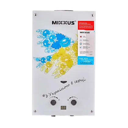 Газова колонка MIXXUS GWH-0610 BASIC GLASS димохідна 10 л/хв (панель зі скла з малюнком) (WH0027) — Photo 3