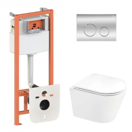 Комплект: Qtap Scorpio Ultra Quiet підвісний QT1433053EUQW + Nest комплект інсталяції 4в1 (кругла клавіша Chrome) QT0133M425 + M11112CRM