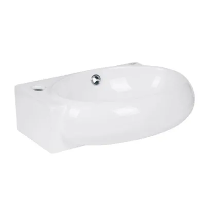 Комплект Qtap Leo: Раковина підвісна овальна ліва 430x290x140 мм White + Донний клапан PU02O — Photo 3