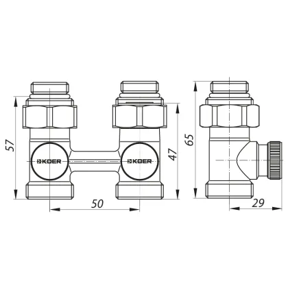 Вузол нижнього підключення радіатора прямий 3/4'' (комплект) Koer KR.1131 (KR2815) — Photo 1
