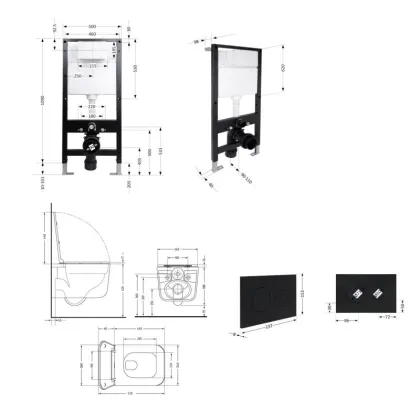 Готове рішення Qtap для ванної кімнати: підвісний унітаз Gemini Ultra Quiet 520x360x350 + комплект інсталяції Standard (кругла клавіша Black) — Photo 1