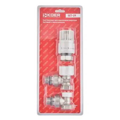 Комплект для підключення радіатора Koer SET-29 - 1/2'' (кутовий) з термоголовкою (KR5716)