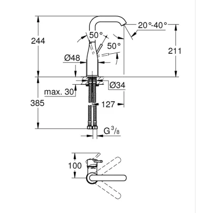 Одноважільний змішувач для раковини L-Size Grohe Essence (24177KF1) — Photo 3