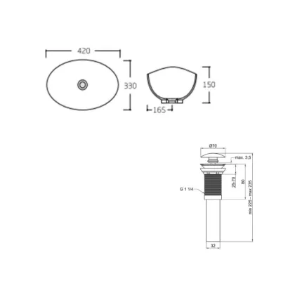 Комплект Qtap Dove: Раковина накладна овальна 410x335x145 мм White + Донний клапан PU02 — Photo 1