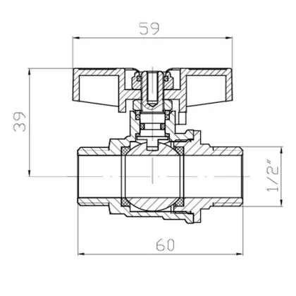 Кран кульовий ШШМ Koer Extreme KE.219-15 - 1/2" MM ручка "метелик" червона (KR5762) — Photo 2