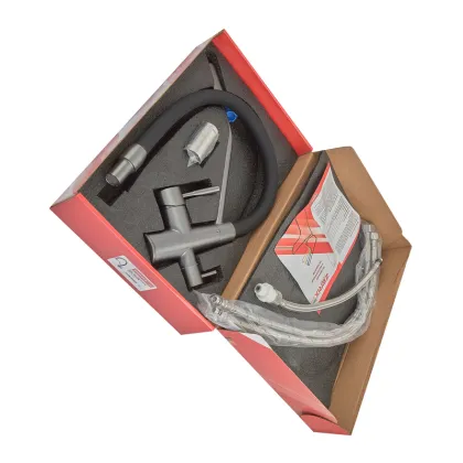 Змішувач для кухні ZERIX FUL-021 GRAPHITE REFL.BLACK з силіконовим виливом, з нерж.сталі SUS304 з виходом для питної води (колір графіт, вилив чорний) (ZX5999) — Photo 6