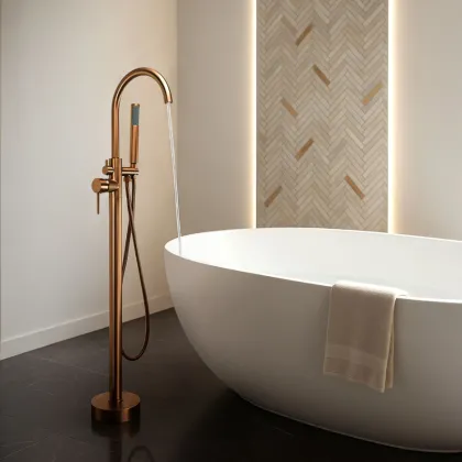 Змішувач для ванни REA LUNGO BRUSHED COPPER підлоговий — Photo 3