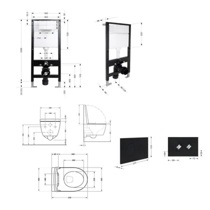 Готове рішення Qtap для ванної кімнати: підвісний унітаз Swan Rimless 520x360x320 + комплект інсталяції Standard (кругла клавіша Black) — Photo 1