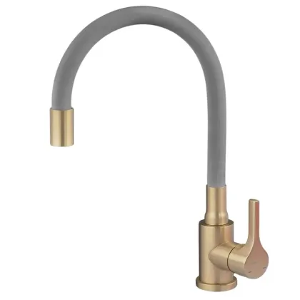 Змішувач для кухні ZERIX REX-011 BRUSHED GOLD REFL.GREY з нерж. сталі (Колір матове золото+силіконовий вилив сірий) (ZX6133)