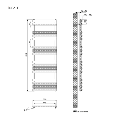 Рушникосушка дизайнерський Ideale Eliza 11 16/1510/500 чорна — Photo 2