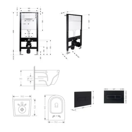 Готове рішення Qtap для ванної кімнати: підвісний унітаз Jay Rimless 485x360x320 + комплект інсталяції Standard (лінійна клавіша Black) — Photo 1