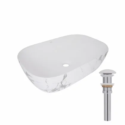 Раковина накладна Qtap Robin 600x390x150 мм, Marble, прямокутна, з донним клапаном 