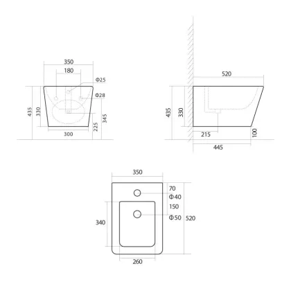 Біде підвісне Qtap Tern 520x350x330 мм, Stone grey QT17551303GSG — Photo 1