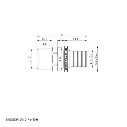 Перехідник з ЗР Koer KA.A06M-20 - 20(2.8mm) x 1/2"M (KR4851) — Photo 1