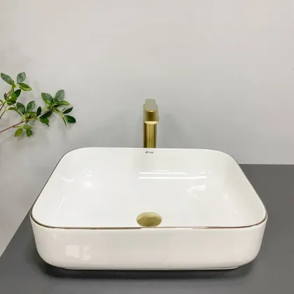 Умивальник (раковина) VBI PALERMO WHITE ROSE GOLD EDGE накладний — Photo 2