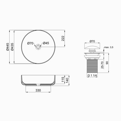 Раковина-чаша Qtap Kalao 440х440х140 White з донним клапаном QT0811K462W — Photo 1