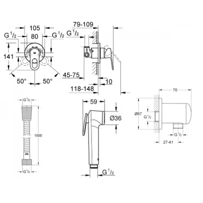 Душовий гарнітур для біде Grohe BauLoop (111042) — Photo 1