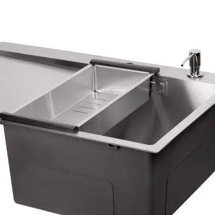 Набір 3 в 1 Qtap кухонная мийка DK6845R 3.0/1.2 мм Satin + сушарка + дозатор для миючого засобу — Photo 2
