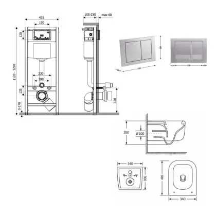 Готове рішення Qtap для ванної кімнати: підвісний унітаз Gemini Ultra Quiet 485×340×350 + комплект інсталяції Nest 4 в 1 (квадратна клавіша Satin) — Photo 1