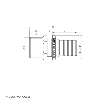Перехідник з ЗР Koer KA.A08M-25 - 25(3.5mm) x 3/4"M (KR4853) — Photo 1