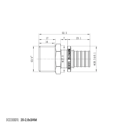 Перехідник із ЗР Koer KA.A08M-20 - 20(2.8mm) x 3/4"M (KR4852) — Photo 1
