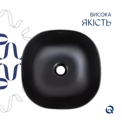 Комплект Qtap Kolibri: Раковина накладна 400x400x140 мм, Matt Black, квадратна + Донний клапан Pop-up PU03 — Photo 3