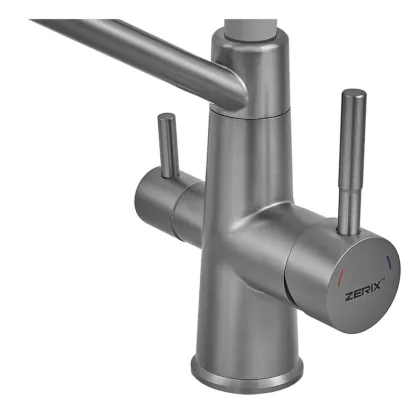 Змішувач для кухні ZERIX FUL-021 GRAPHITE REFL.GRAY з силіконовим виливом, з нерж.сталі SUS304 з виходом для питної води (колір графіт, вилив сірий) (ZX6000) — Photo 5