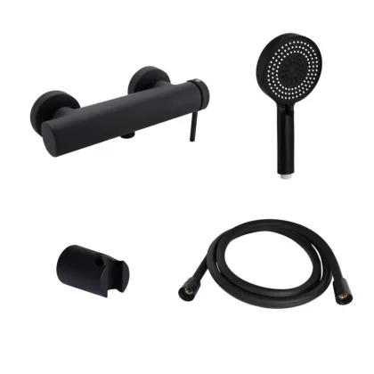 Комплект Qtap Robin Black Matt: Змішувач QTROB4060102B + Тримач QT829910842854OB + Шланг QTHADPVCSQ160B + Лійка QTRUC125BLM45951