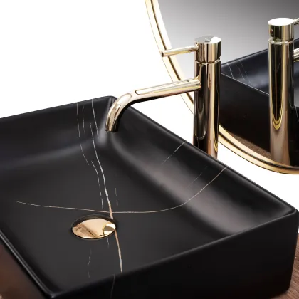 Умивальник (раковина) REA INGA BLACK MARBLE MATT накладний * — Photo 7