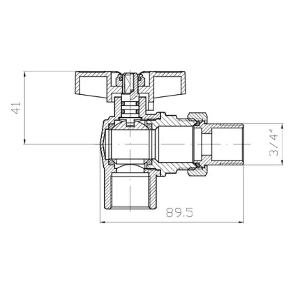 Кран з американкою кутовий Koer Extreme KE.228-20 - 3/4" ручка "метелик" червона (KR5764) — Photo 2