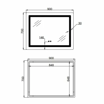 Дзеркало Lidz Kubis (KU2) 900х700 з LED-підсвічуванням Touch, з антизапотіванням, з димером, рег. яскравості LD78LF90448452 — Photo 1