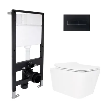 Готове рішення Qtap для ванної кімнати: підвісний унітаз Crow Rimless 520x360x290 + комплект інсталяції Standard (лінійна клавіша Black)