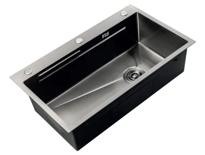 Мийка з нерж. Сталі ZERIX ZH6845-SET-05 DECOR NANO-BLACK (3.0/0.8) КОМПЛЕКТ (колір графіт) (ZM5588) — Photo 3