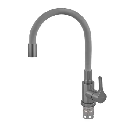Змішувач для кухні ZERIX REX-011 GRAPHITE REFL.GREY з нерж. сталі (Колір графіт+силіконовий вилив сірий) (ZX6130) — Photo 5