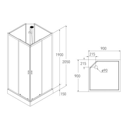 SOLAR душовий бокс квадратний без даху 90*90*205см — Photo 1