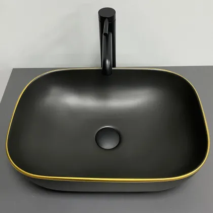 Умивальник (раковина) VBI RAVENNA BLACK MATT GOLD EDGE накладний — Photo 1