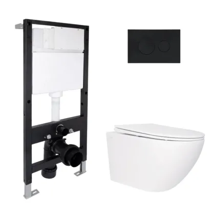 Готове рішення Qtap для ванної кімнати: підвісний унітаз Jay Rimless 520x360x320 + комплект інсталяції Standard (кругла клавіша Black)