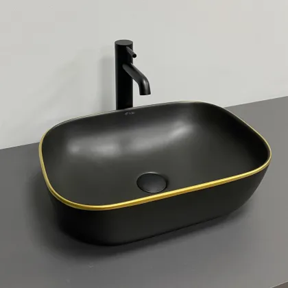 Умивальник (раковина) VBI RAVENNA BLACK MATT GOLD EDGE накладний — Photo 4