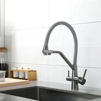 Змішувач для кухні Lidz Aria 020F3 (k35) з гнучким виливом з підключенням для питної води LDARI020F3GGRP49569 Graphite/Grey — Photo 6