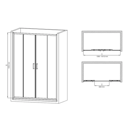 Двері в нішу Mixxus Premium DIVERSE SD01-160x185-TR Chrome прозоре скло 5мм (MI6875) — Photo 2