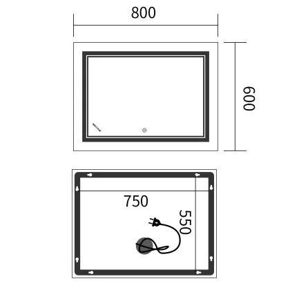 Дзеркало Mixxus Premium QUADRO MR20-80x60-Reverse з Led Touch, Anti-fog, димером, регулятором яскравості (MP6619) — Photo 2