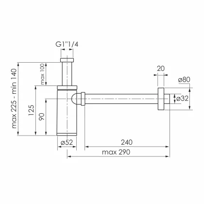 Сифон до умивальника з накидною гайкою 1 1/4", круглий, зливна трубка d32x250 з розеткою — Photo 1