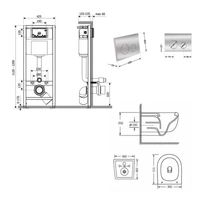 Готове рішення Qtap для ванної кімнати: підвісний унітаз Taurus Ultra Quiet 515×360×350 + комплект інсталяції Nest 4 в 1 (кругла клавіша Chrome) — Photo 1