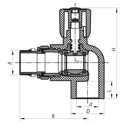 Кран радіаторний 20x1/2 кутовий з прокладкою "антіпротечка" PPR Koer K0161.PRO (KP0207) — Photo 1