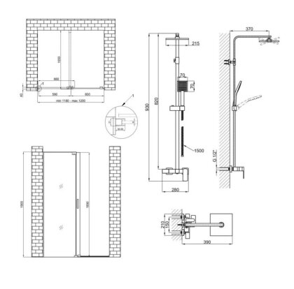 Готове рішення Qtap 13: Стіна Walk-In GLIDE, 120x190 Душ. система — Photo 1