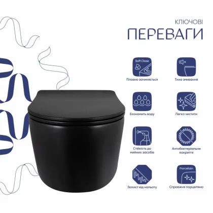 Унітаз підвісний Qtap Taurus Ultra Quiet 515×360×350 мм, Matt Black, з сидінням Slim Duroplast / Soft-close / Quick Release QTTAU28BLM50504 — Photo 2